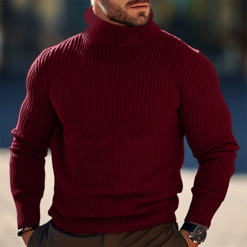 Wade | Men's Slim Fit Turtleneck Knit Sweater – Ribbed Pullover