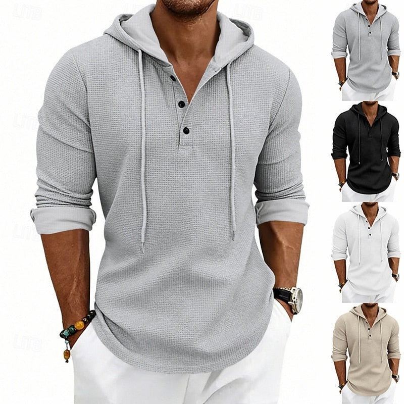 Wyatt | Men's Henley Hoodie – Light Grey