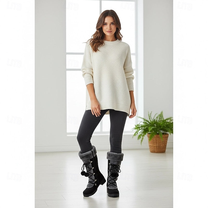 Eva | Women's Lace Up Winter Boots – Plush Lined Fur Trim Ankle Boots