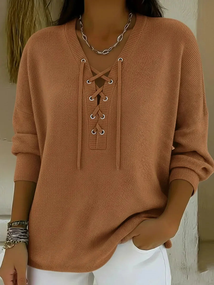 Nell | Women's Tie Front V-Neck Sweater – Orange