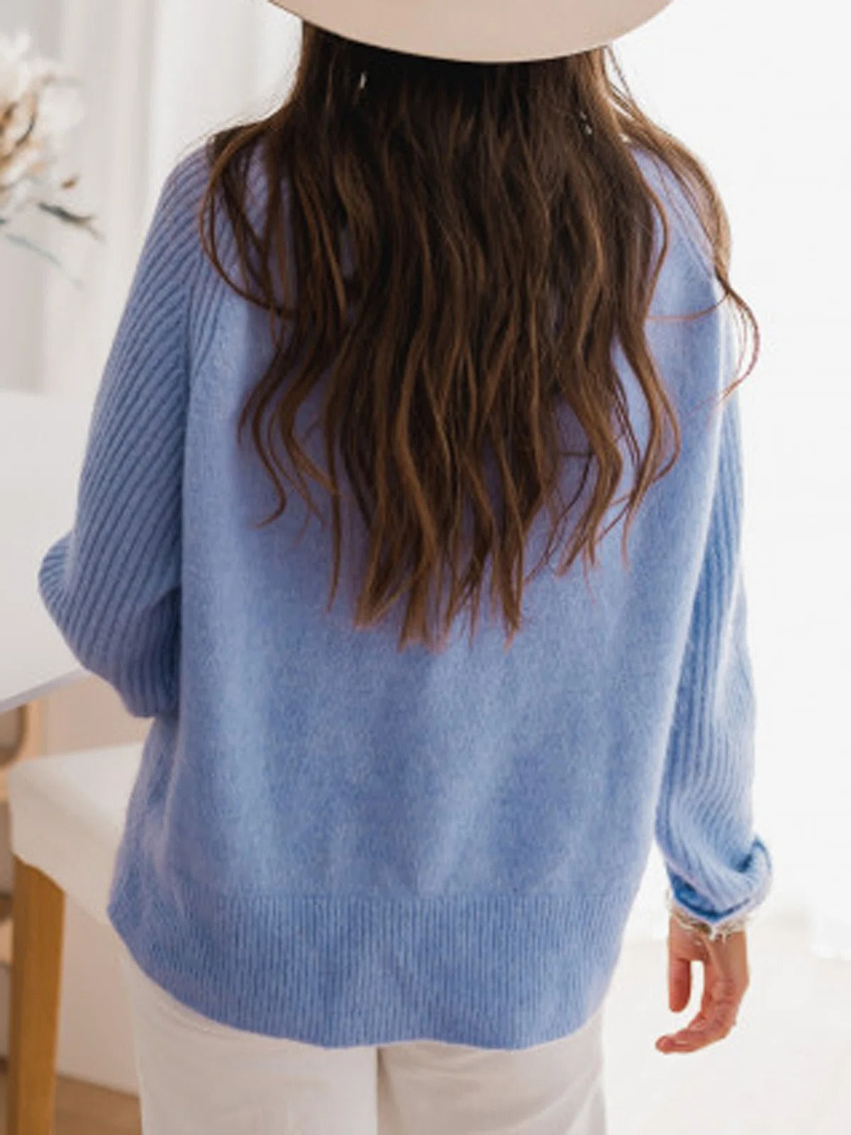 Gwen | Women's Round Neck Knit Sweater – Rich Blue Pullover