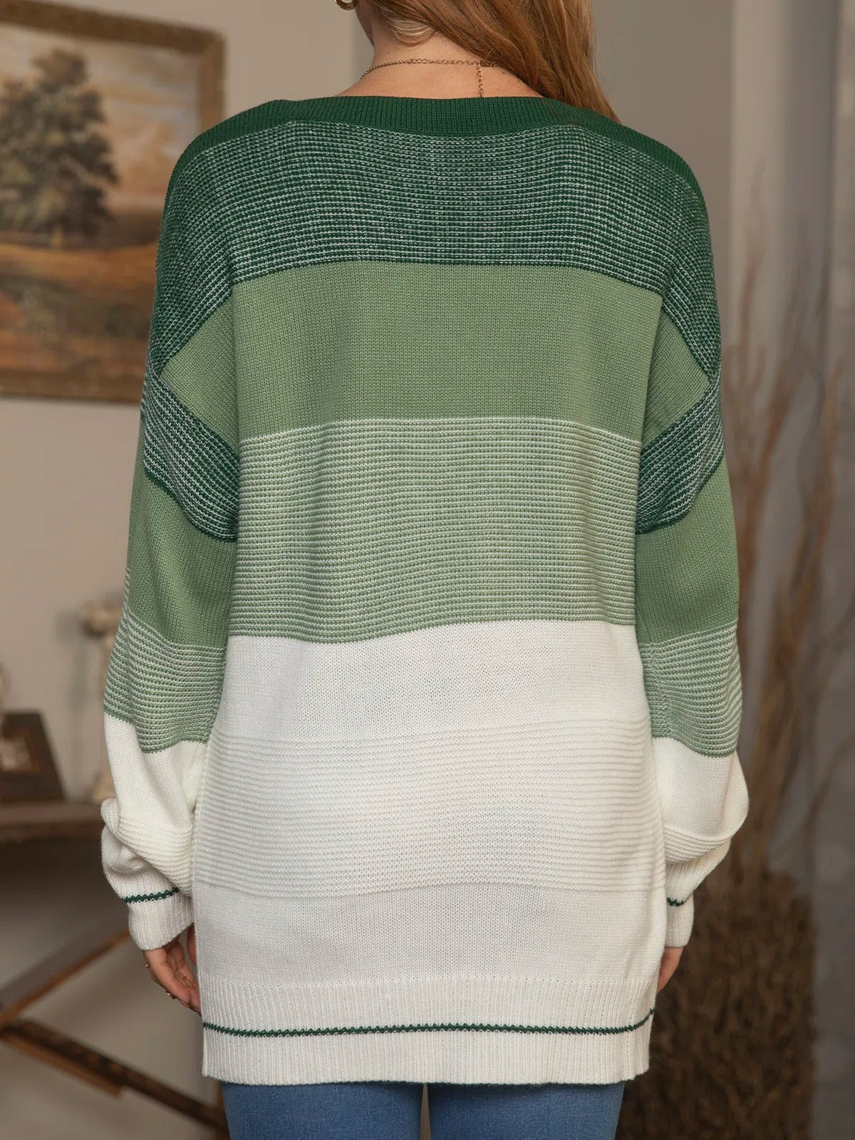 Opal | Women's Boat Neck Knit Sweater – Color Block Relaxed Pullover