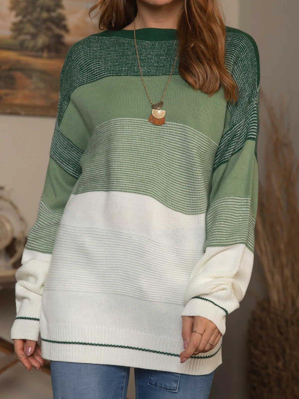 Opal | Women's Boat Neck Knit Sweater – Green