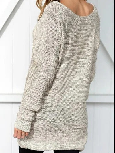 Xena | Women's V-Neck Knit Sweater – Soft Gray Pullover