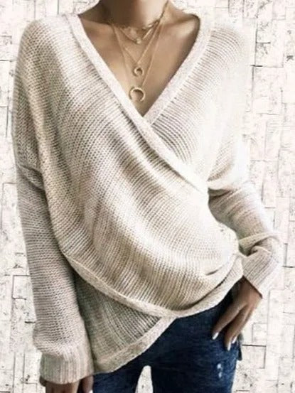 Xena | Women's V-Neck Knit Sweater – Gray