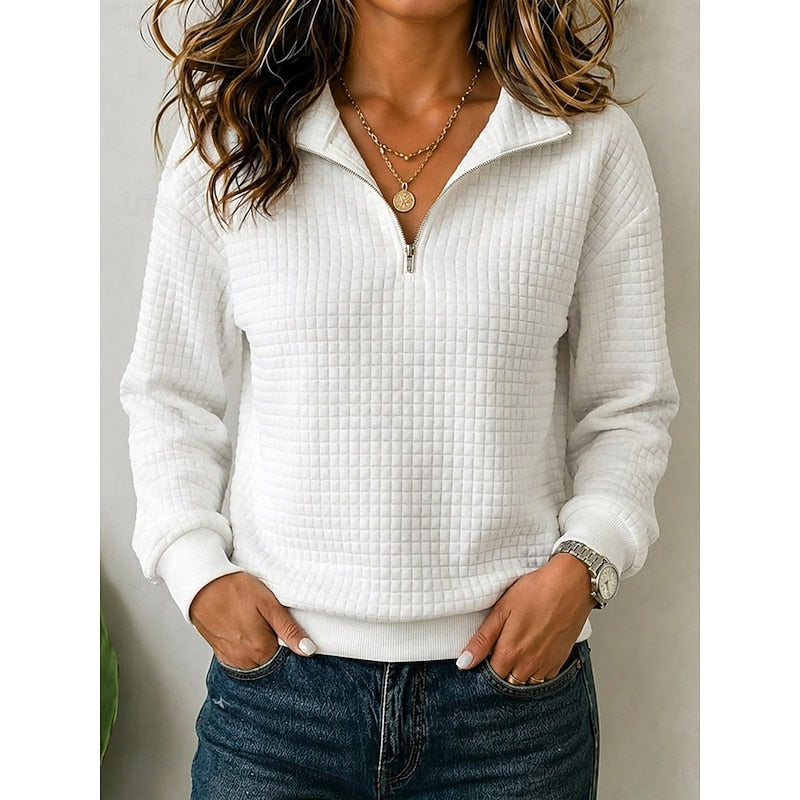 Cora | Women's Textured Quarter Zip Knit Sweater – White