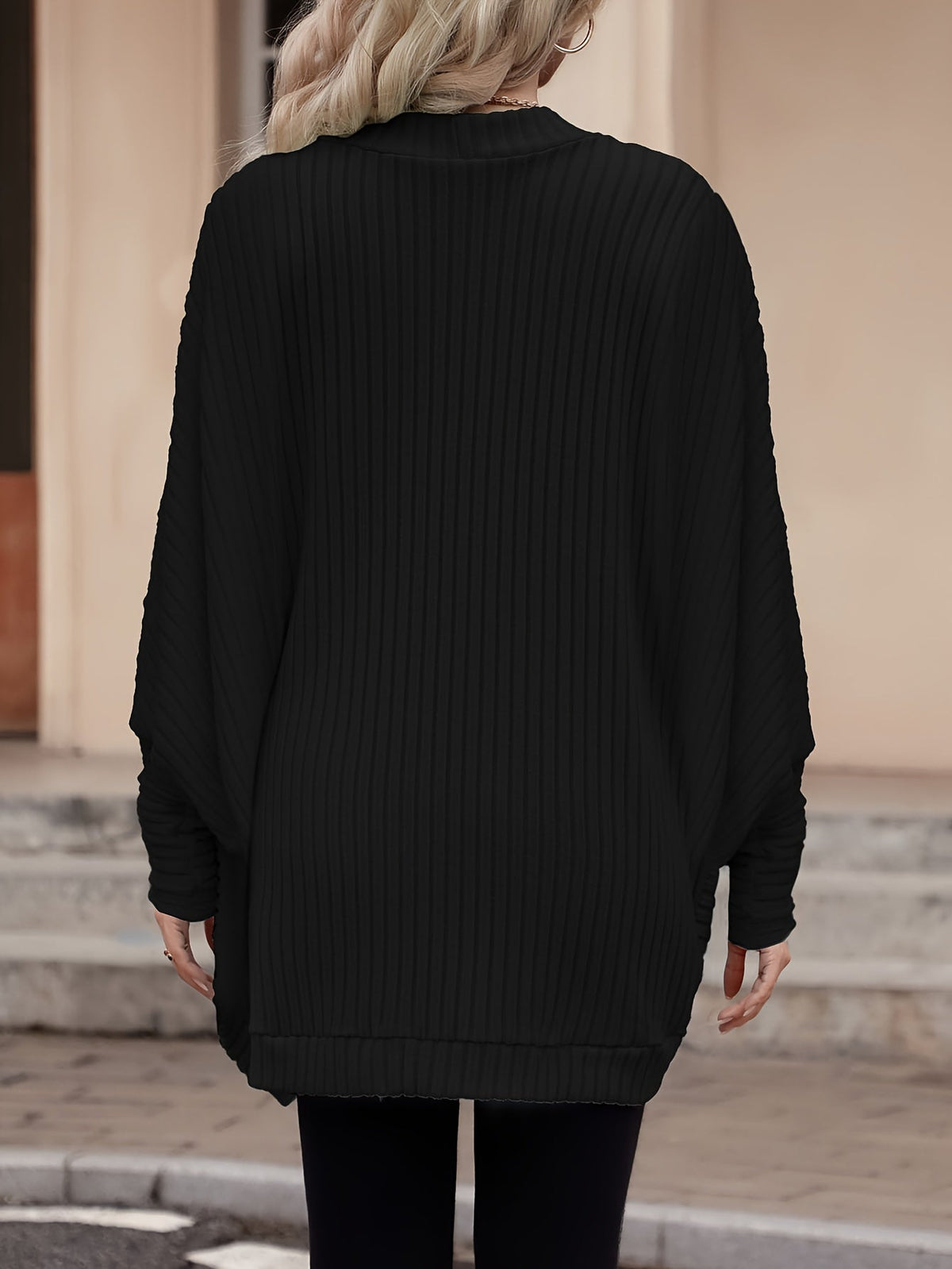 Isla | Women's Ribbed Open Front Cardigan Sweater – Black