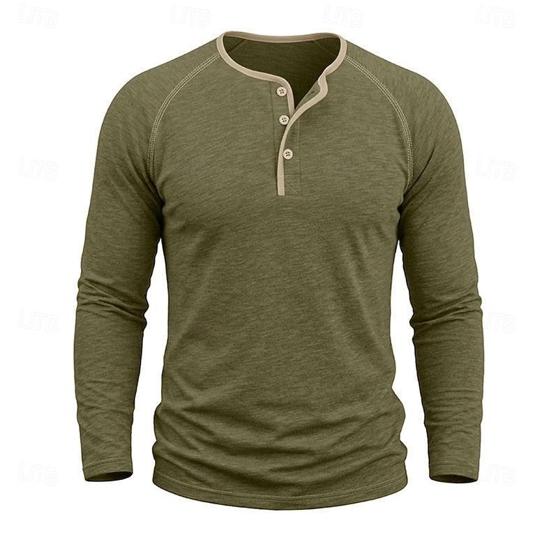 Adam | Men's Long Sleeve Henley Shirt – Classic Button Placket Top