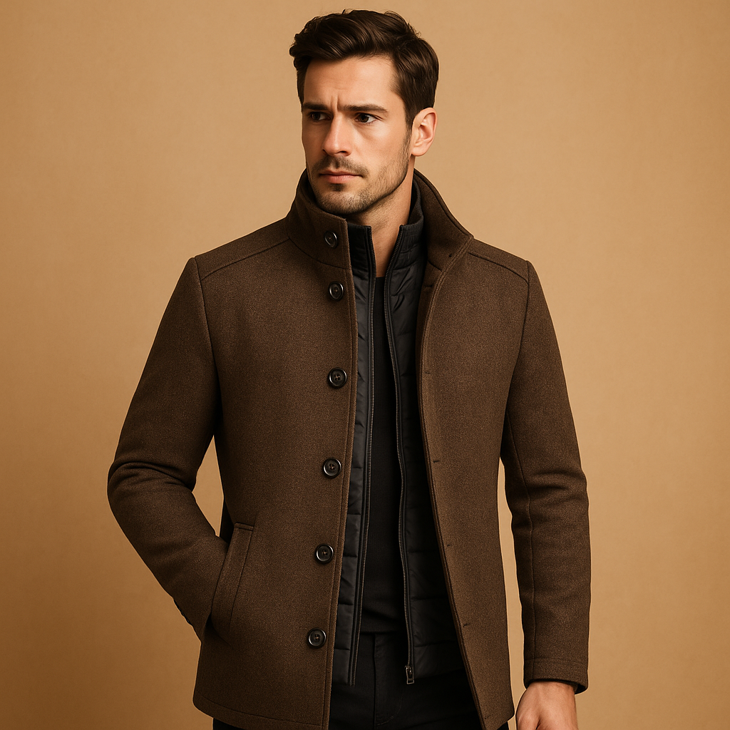 Felix | Men's Mandarin Collar Winter Jacket – Tailored Wool Blend Coat