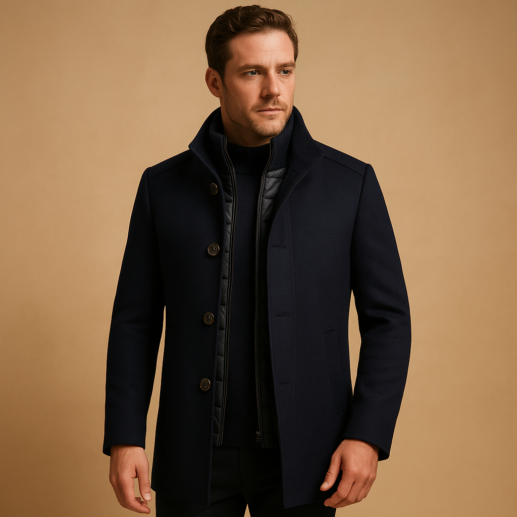 Felix | Men's Mandarin Collar Winter Jacket – Tailored Wool Blend Coat