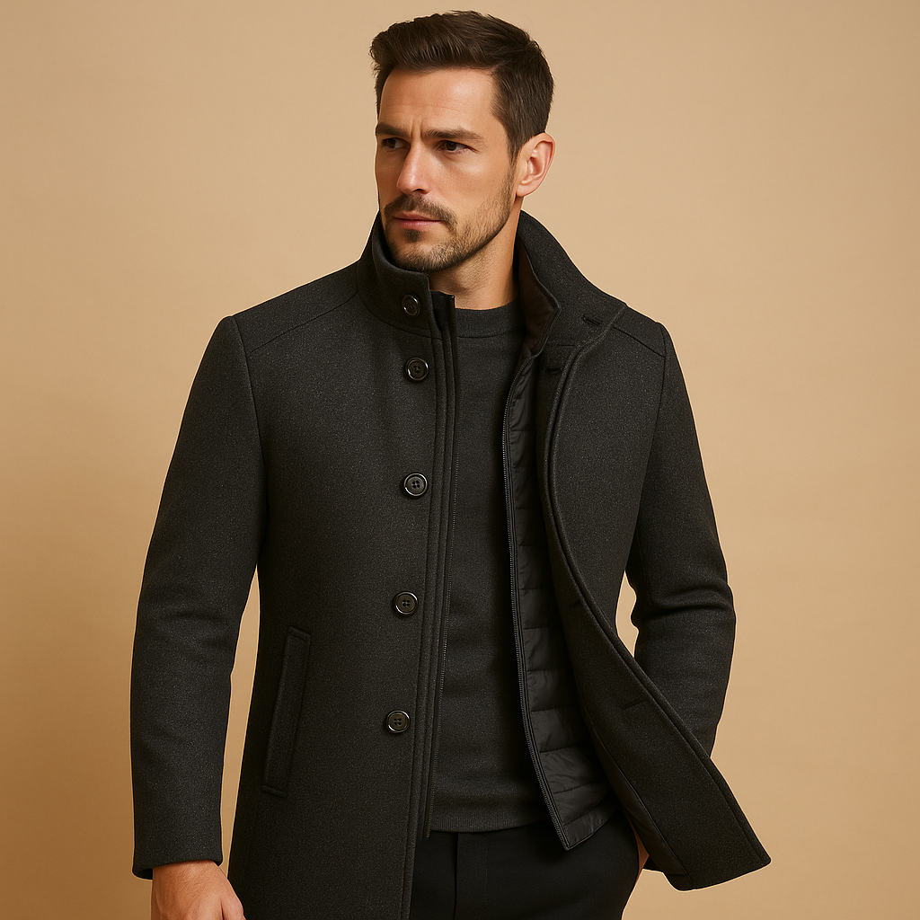 Felix | Men's Mandarin Collar Winter Jacket – Tailored Wool Blend Coat