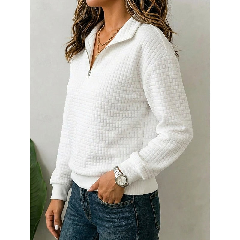 Cora | Women's Textured Quarter Zip Knit Sweater – Stand Collar Pullover