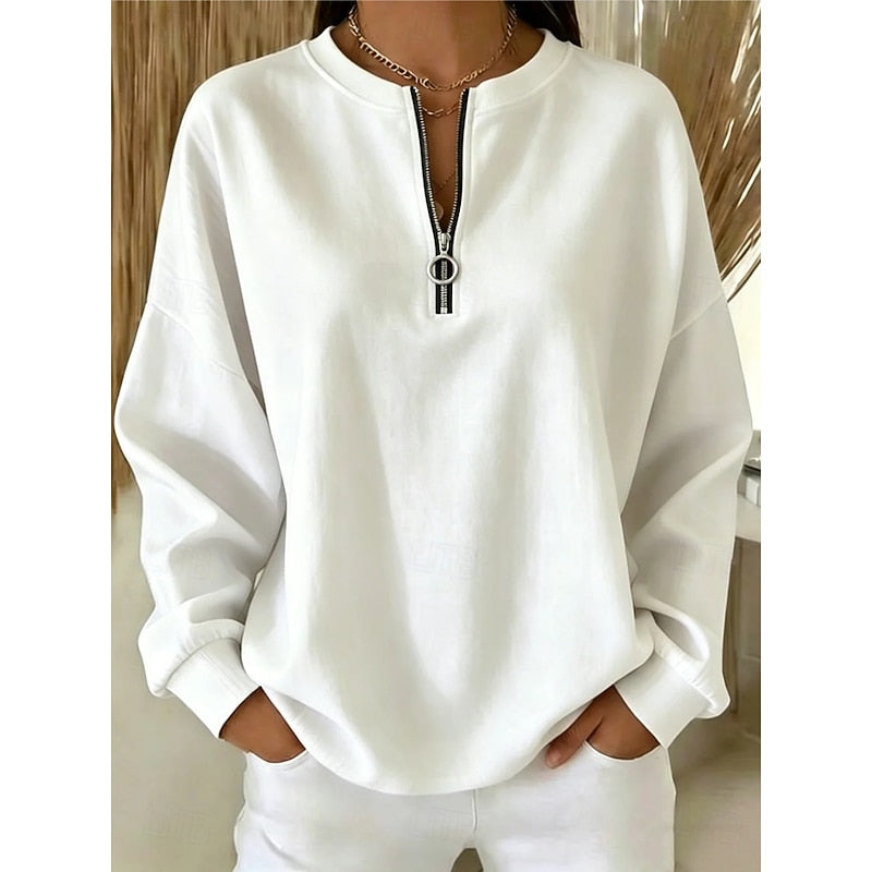 Kendra | Women's Quarter Zip Sweatshirt – White