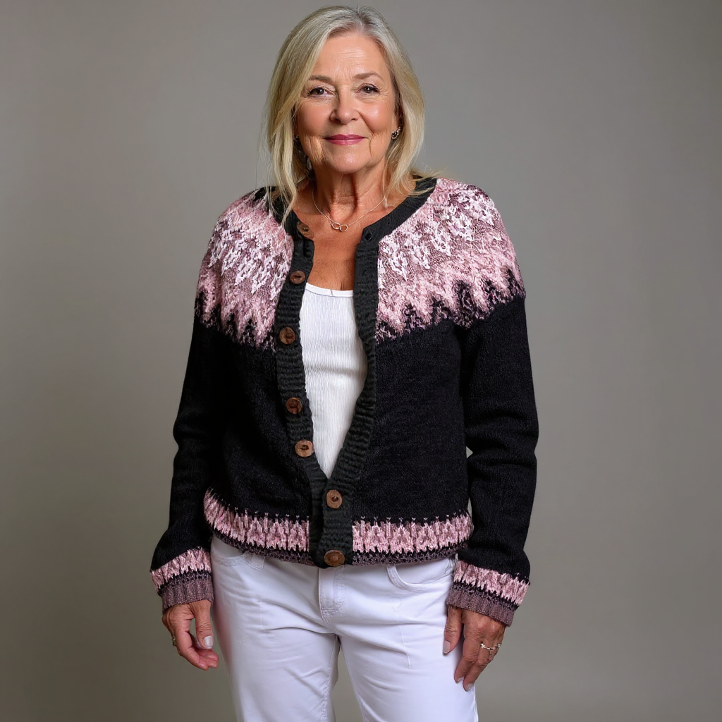 Gemma | Women's Patterned Yoke Nordic Cardigan Sweater – Relaxed Knit Cardigan
