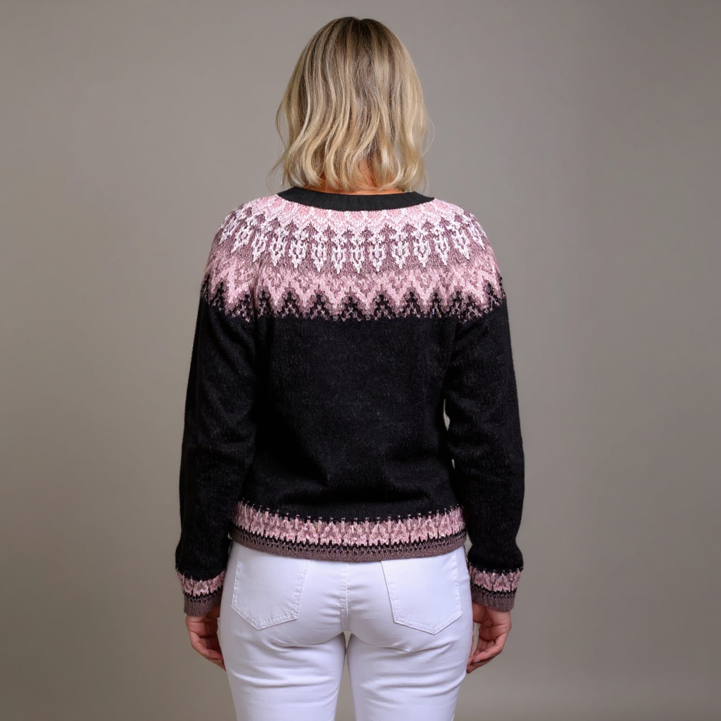 Gemma | Women's Patterned Yoke Nordic Cardigan Sweater – Relaxed Knit Cardigan