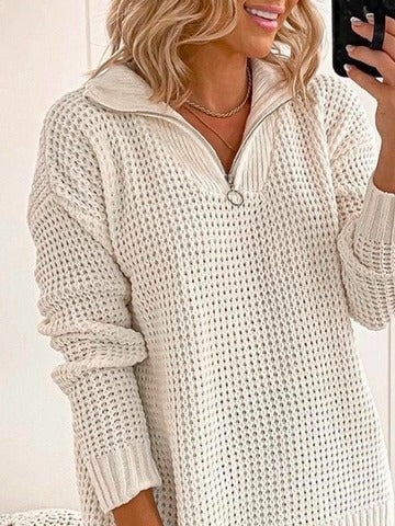 Fiona | Women's Shawl Collar Knit Sweater – Crisp White Pullover
