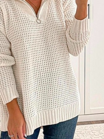 Fiona | Women's Shawl Collar Knit Sweater – Crisp White Pullover