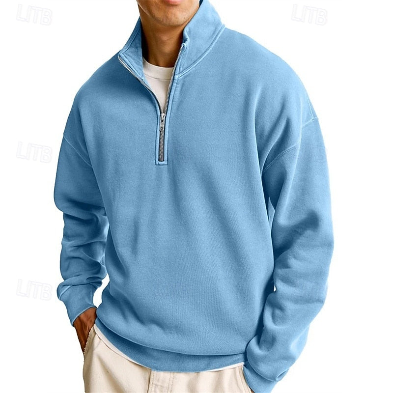 Rex | Men's Stand Collar Quarter Zip Sweatshirt – Light Blue