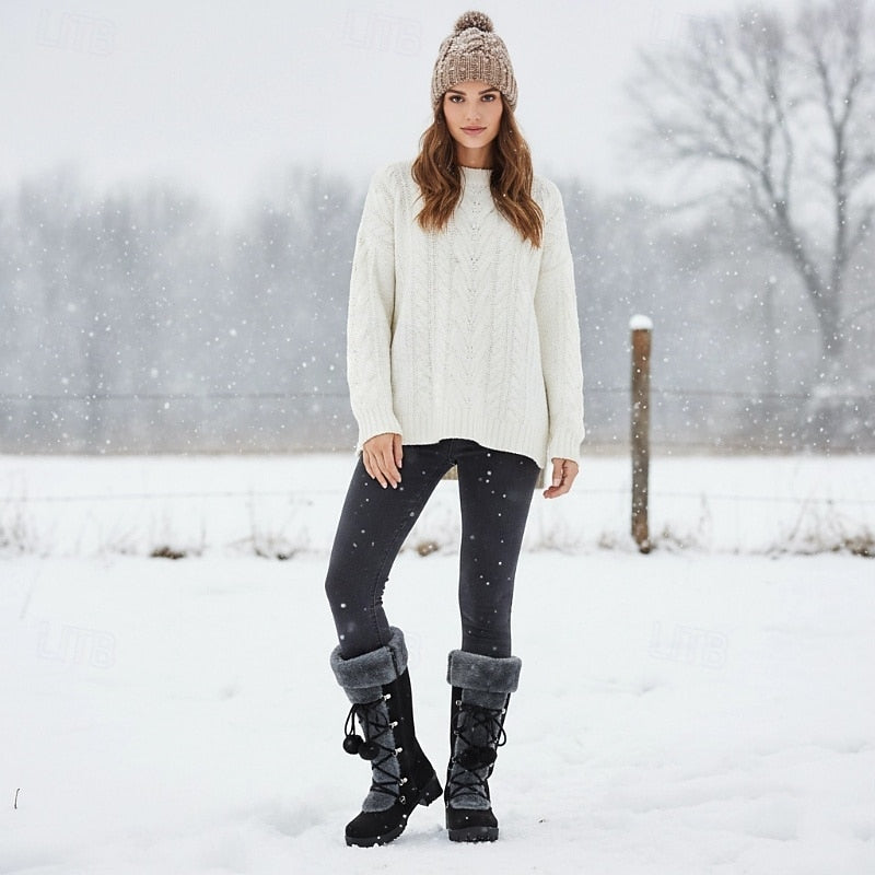 Eva | Women's Lace Up Winter Boots – Plush Lined Fur Trim Ankle Boots