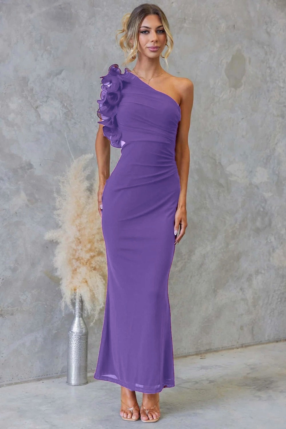 Hailey | Women's One Shoulder Ruffle Maxi Dress – Purple