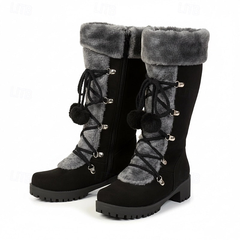 Eva | Women's Lace Up Winter Boots – Plush Lined Fur Trim Ankle Boots