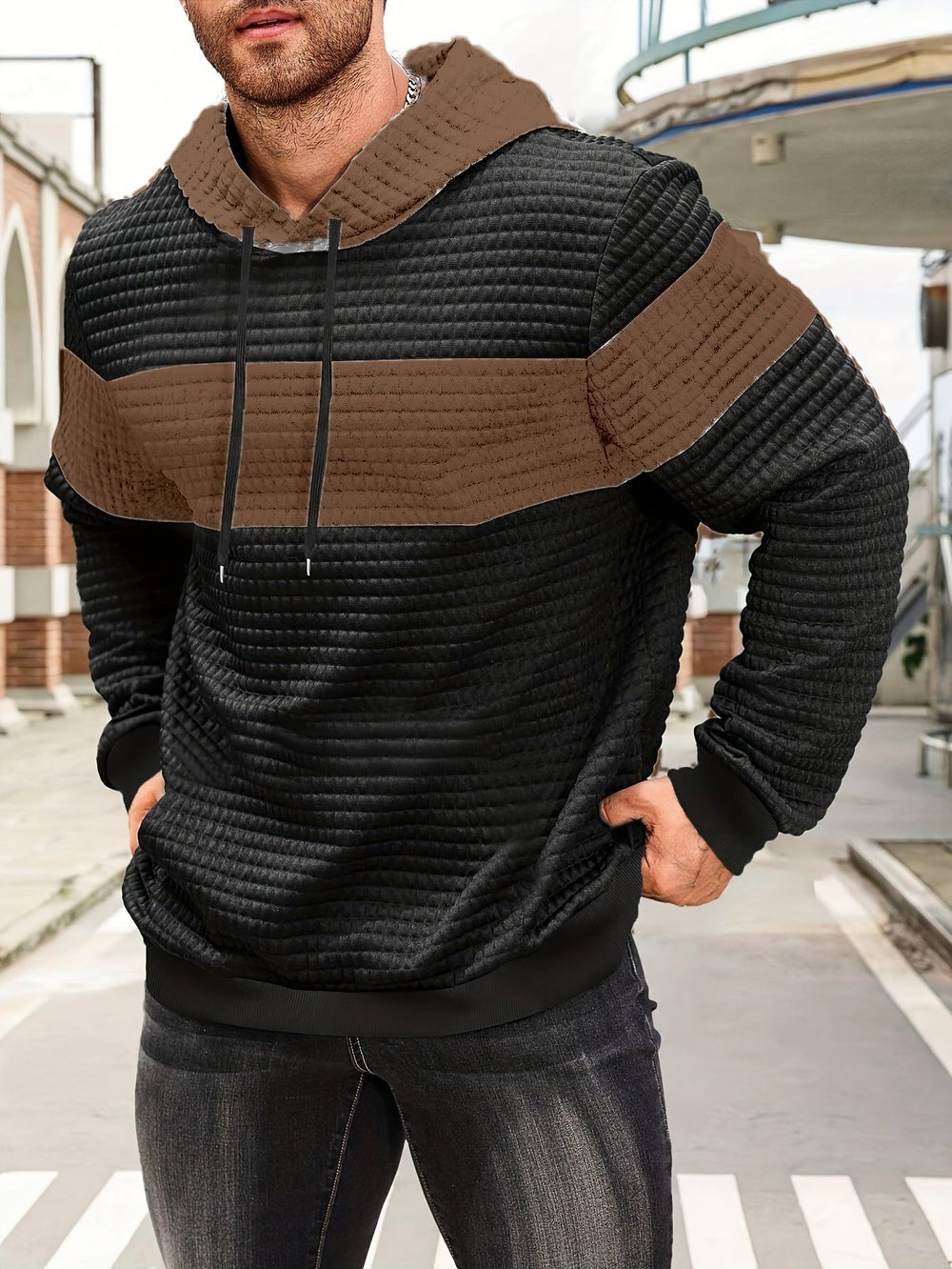 Holden | Men's Color Block Pullover Hoodie – Coffee Brown