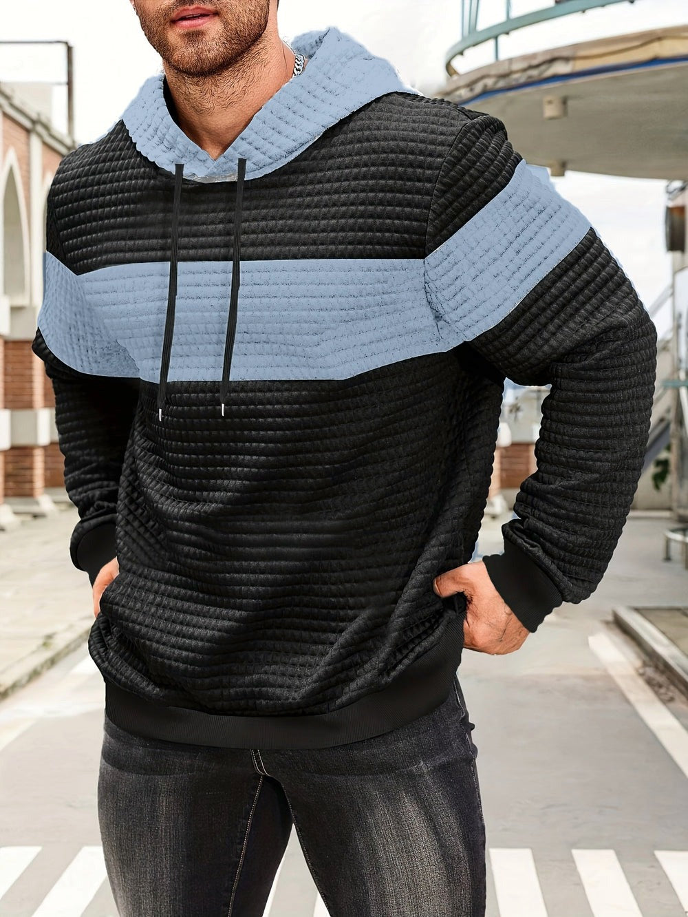 Holden | Men's Color Block Pullover Hoodie – Haze Blue