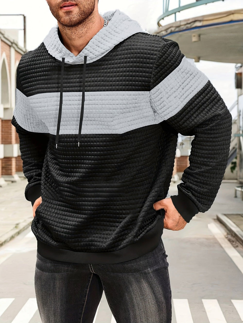 Holden | Men's Color Block Pullover Hoodie – Silvery Grey