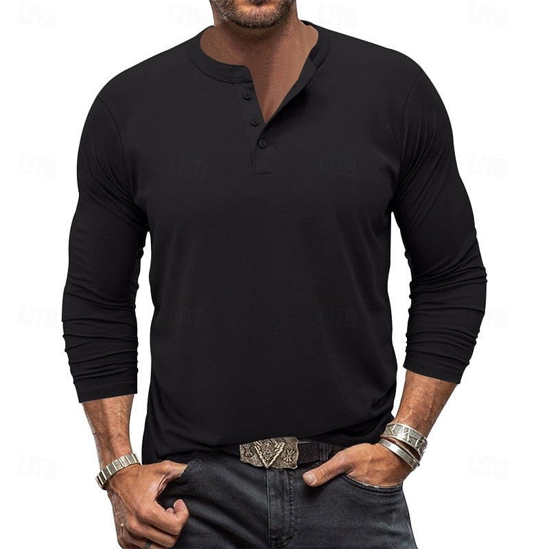 Liam | Men's Long Sleeve Henley Shirt – Black