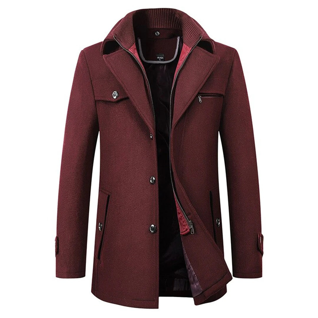 Oren | Men's Stand Collar Winter Coat – Wine Red