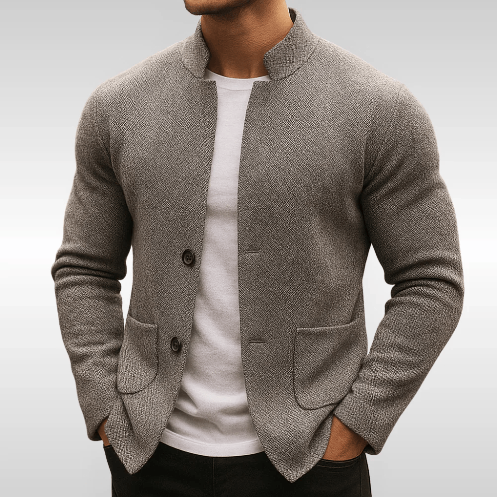 Felix | Men's Textured Cardigan Sweater – Patch Pocket Stand Collar Cardigan