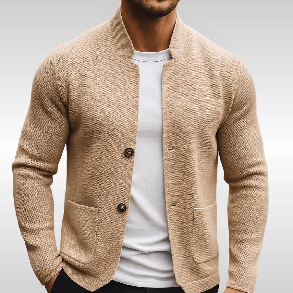 Felix | Men's Textured Cardigan Sweater – Patch Pocket Stand Collar Cardigan