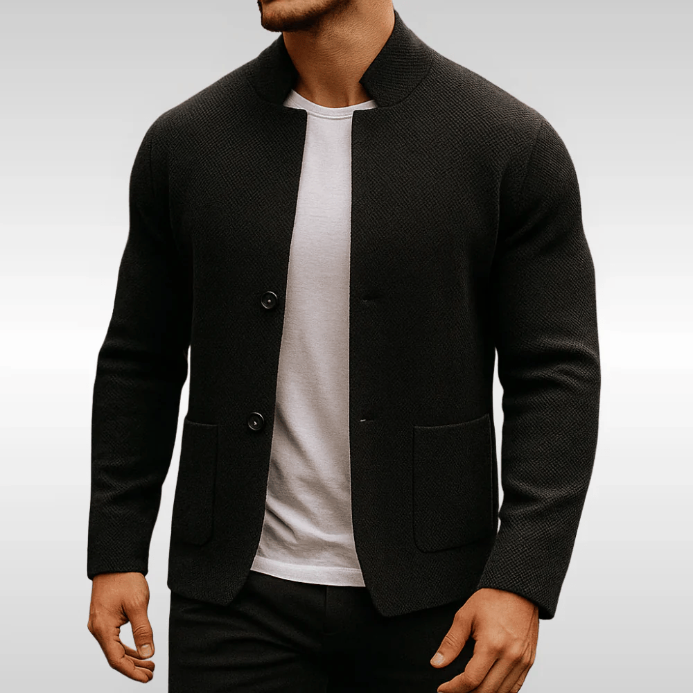 Felix | Men's Textured Cardigan Sweater – Patch Pocket Stand Collar Cardigan