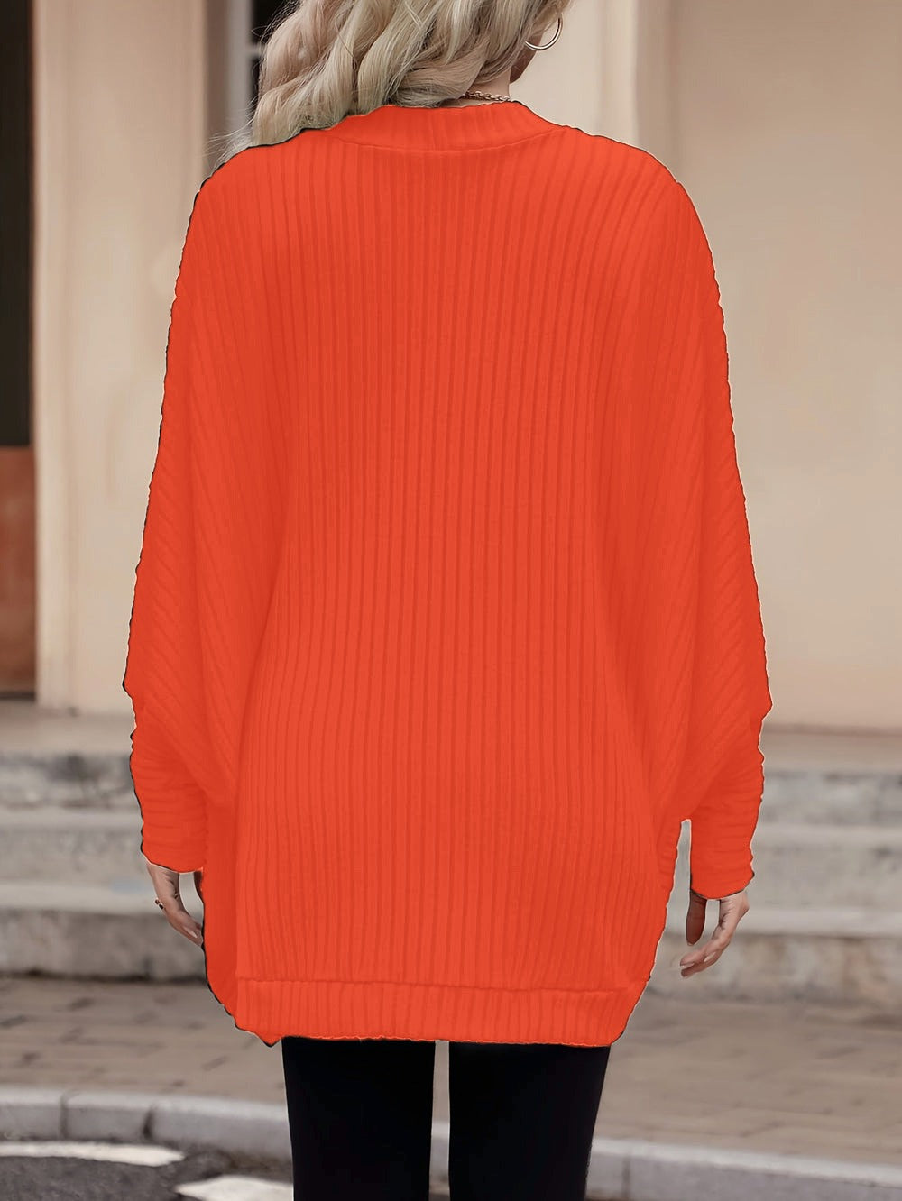 Isla | Women's Ribbed Open Front Cardigan Sweater – Orange-Red