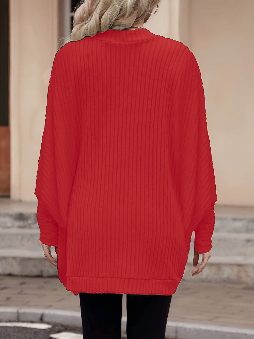 Isla | Women's Ribbed Open Front Cardigan Sweater – Red