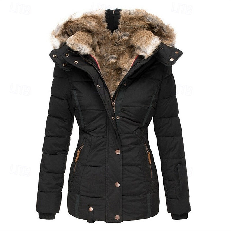 Layla | Women's Fur Trim Hooded Winter Jacket – Black