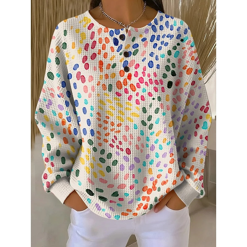 Ava | Women's Artful Print Button Neck Sweatshirt – Yellow