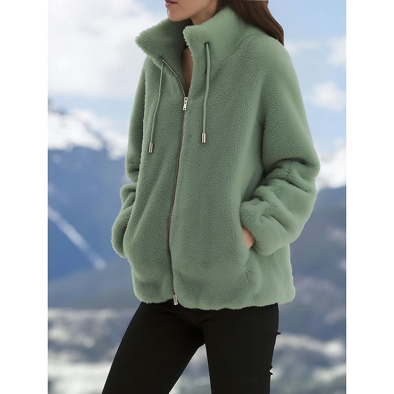 Tara | Women's Plush Full Zip Winter Jacket – Green