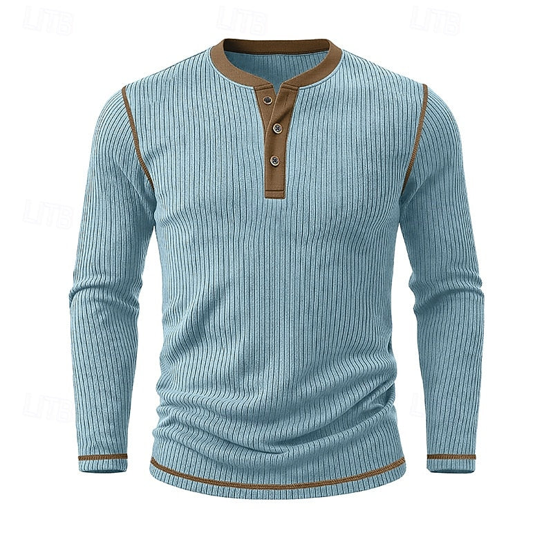 Zane | Men's Rib Knit Henley Shirt – Flexible Long Sleeve Base Layer
