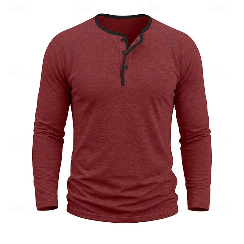 Adam | Men's Long Sleeve Henley Shirt – Classic Button Placket Top