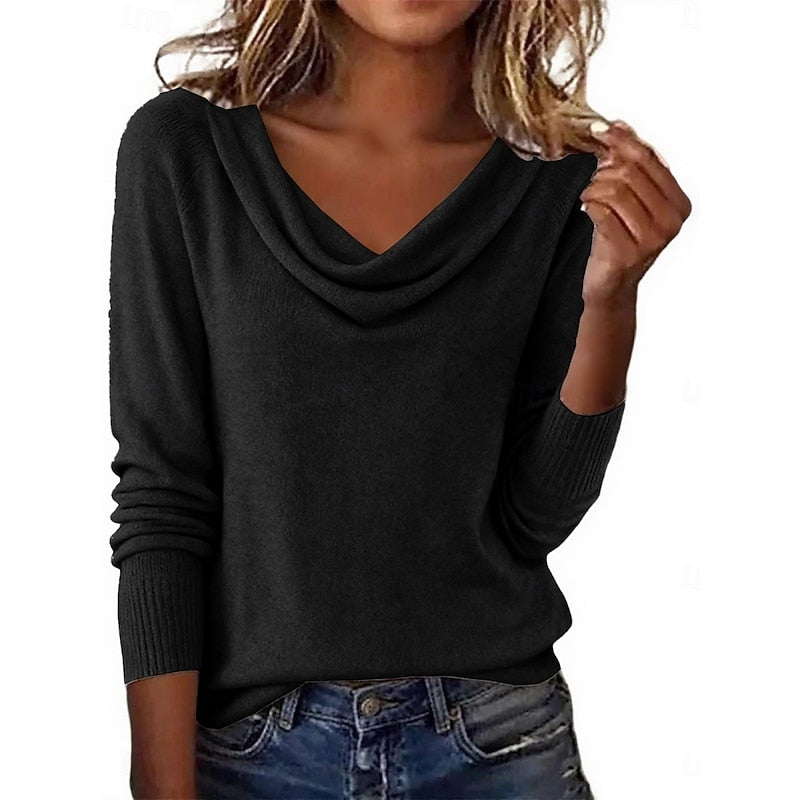 Sasha | Women's Draped Cowl Neck Knit Sweater – Black
