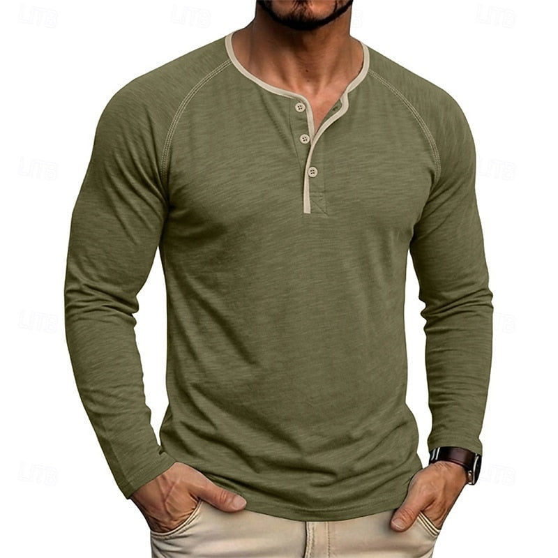 Adam | Men's Long Sleeve Henley Shirt – Classic Button Placket Top