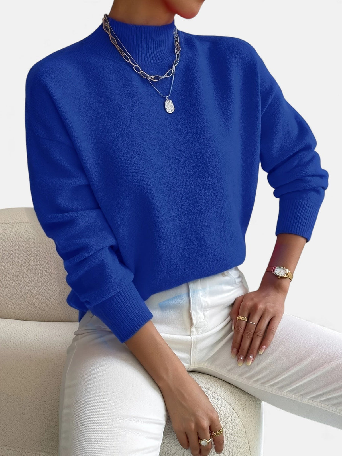 Cleo | Women's Soft Turtleneck Knit Sweater – Blue
