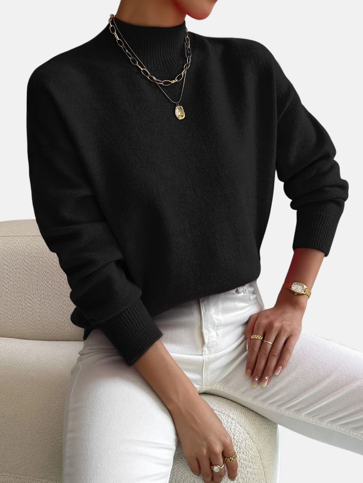 Cleo | Women's Soft Turtleneck Knit Sweater – Black