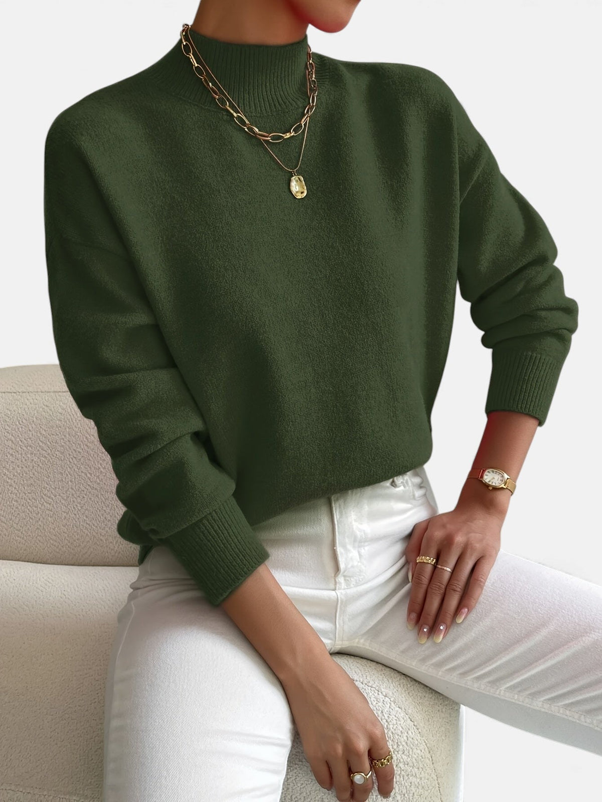 Cleo | Women's Soft Turtleneck Knit Sweater – Green