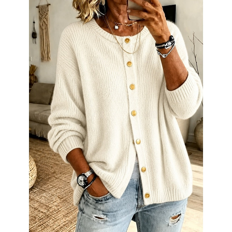 Molly | Women's Button Up Cardigan Sweater – Crew Neck Knit Cardigan