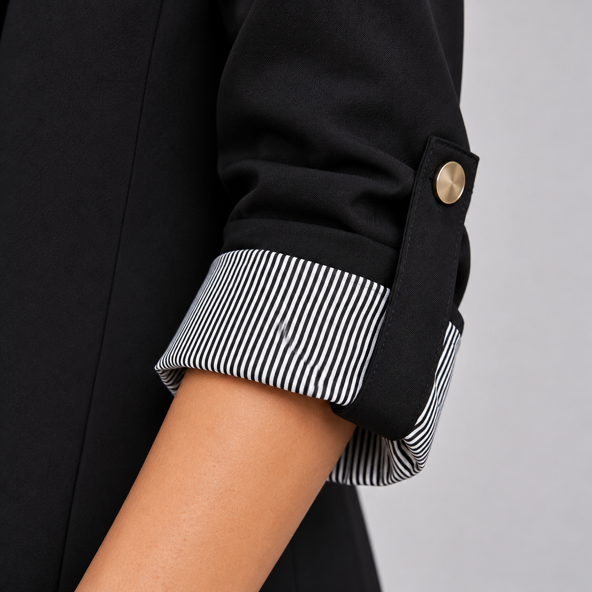 Ilse | Women's Ruched Sleeve Blazer – Open Front Three Quarter Sleeve Blazer