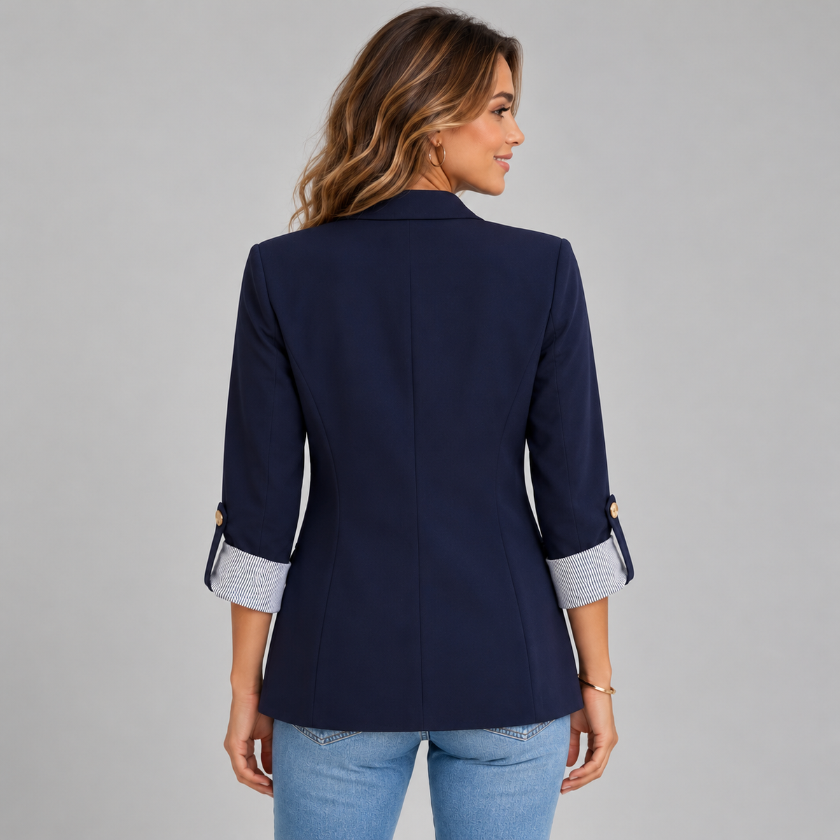 Ilse | Women's Ruched Sleeve Blazer – Open Front Three Quarter Sleeve Blazer