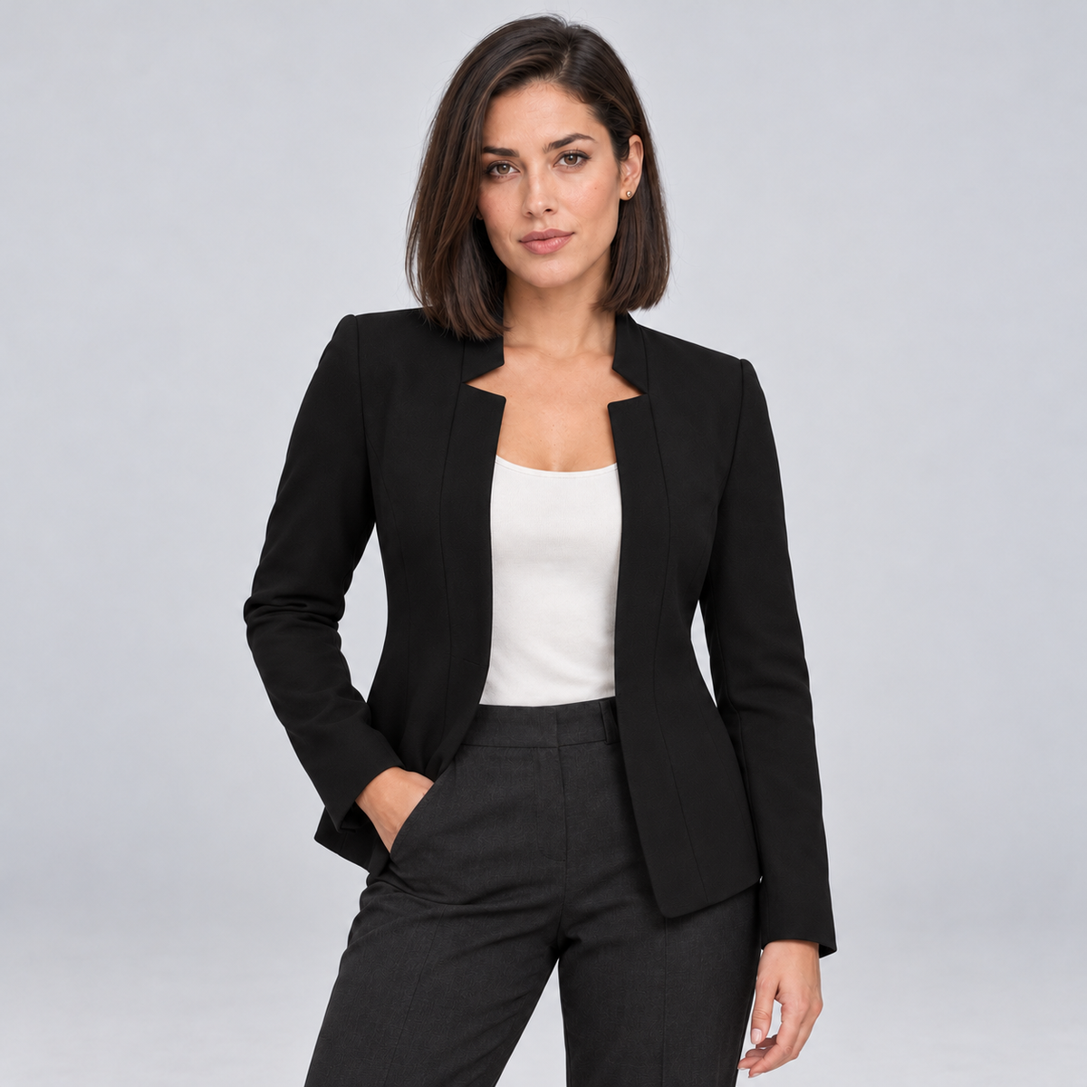 Juno | Women's Longline Open Front Blazer – Relaxed Knit Blazer