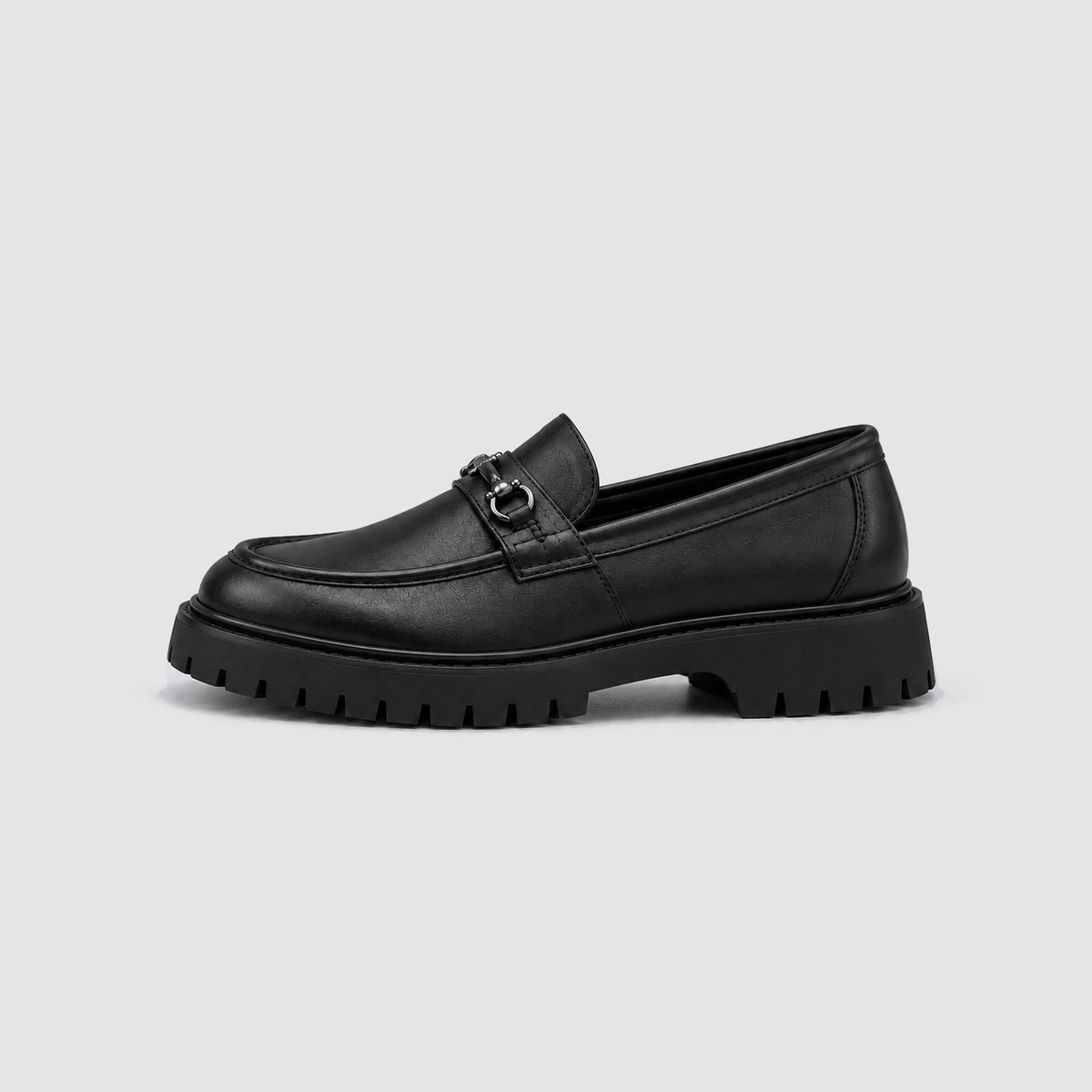 Cole | Men's Chunky Sole Leather Look Dress Shoes – Metal Detail Loafers